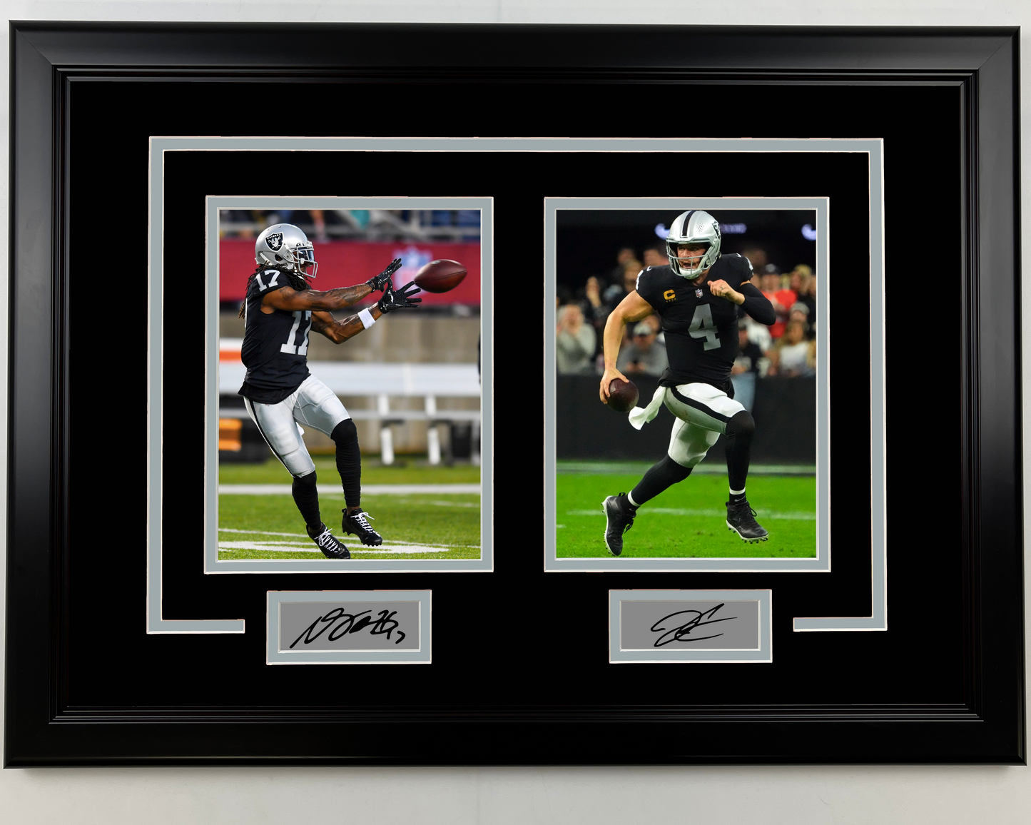 Framed Davante Adams and Derek Carr Facsimile Laser Engraved Signatures Las Vegas Raiders 17x23 Dual Football Photo