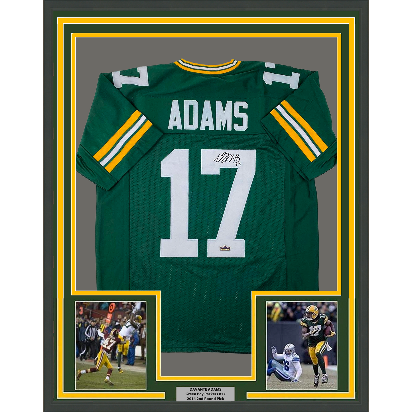 Framed Facsimile Autographed Davante Adams Green Bay 35x39 Green Reprint Laser Auto Football Jersey Size Men's XL