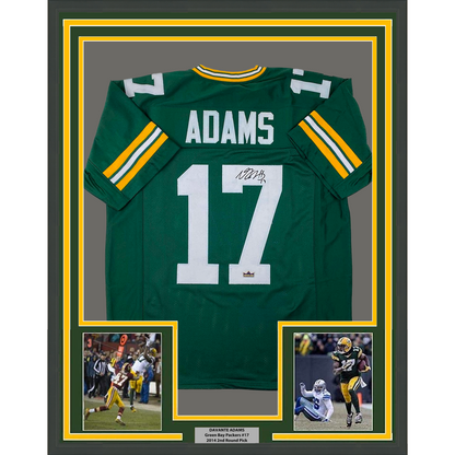 Framed Facsimile Autographed Davante Adams Green Bay 35x39 Green Reprint Laser Auto Football Jersey Size Men's XL