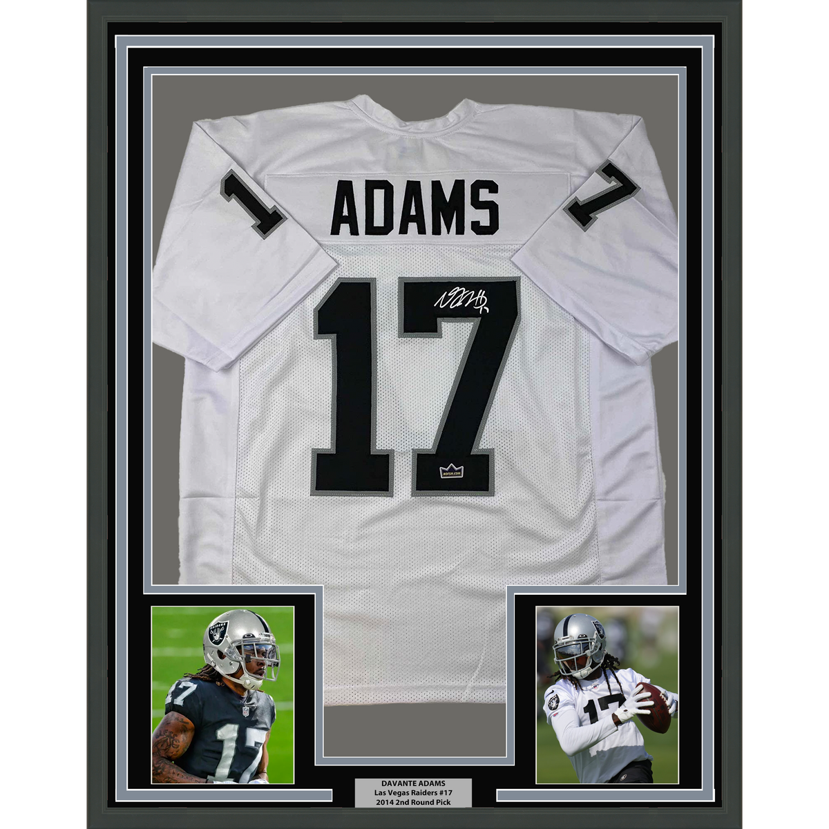 Framed Facsimile Autographed Davante Adams 35x39 Oakland Las Vegas White Reprint Laser Auto Football Jersey