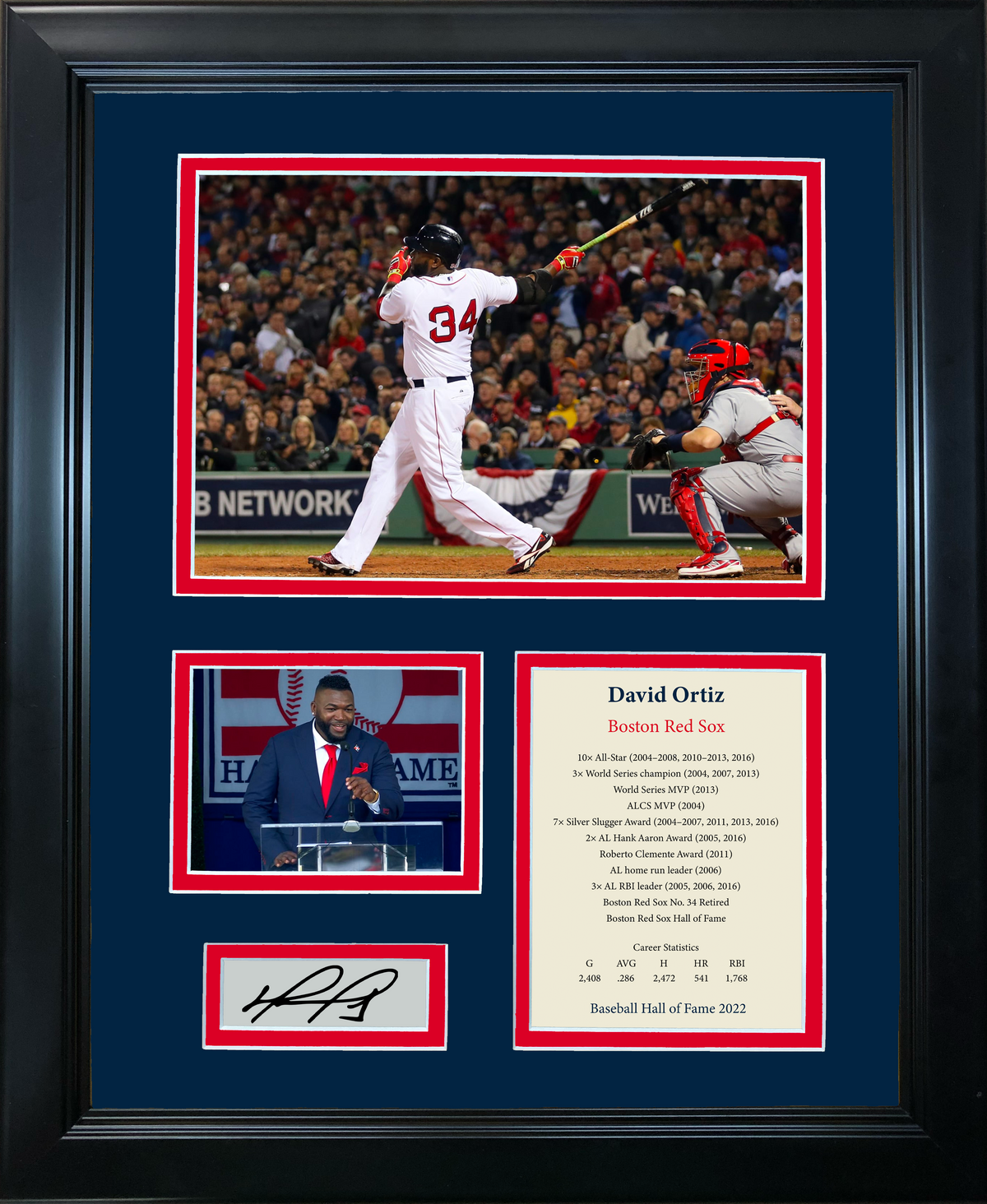 Framed David Ortiz Hall of Fame Facsimile Laser Engraved Signature Auto Boston Red Sox 11"x14" Baseball Photo Sig Collage