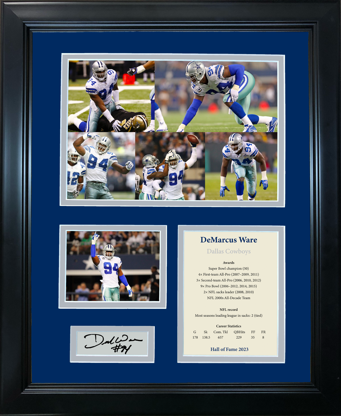 Framed DeMarcus Ware Hall of Fame Facsimile Laser Engraved Signature Auto Dallas Cowboys 11"x14" Photo Sig Collage
