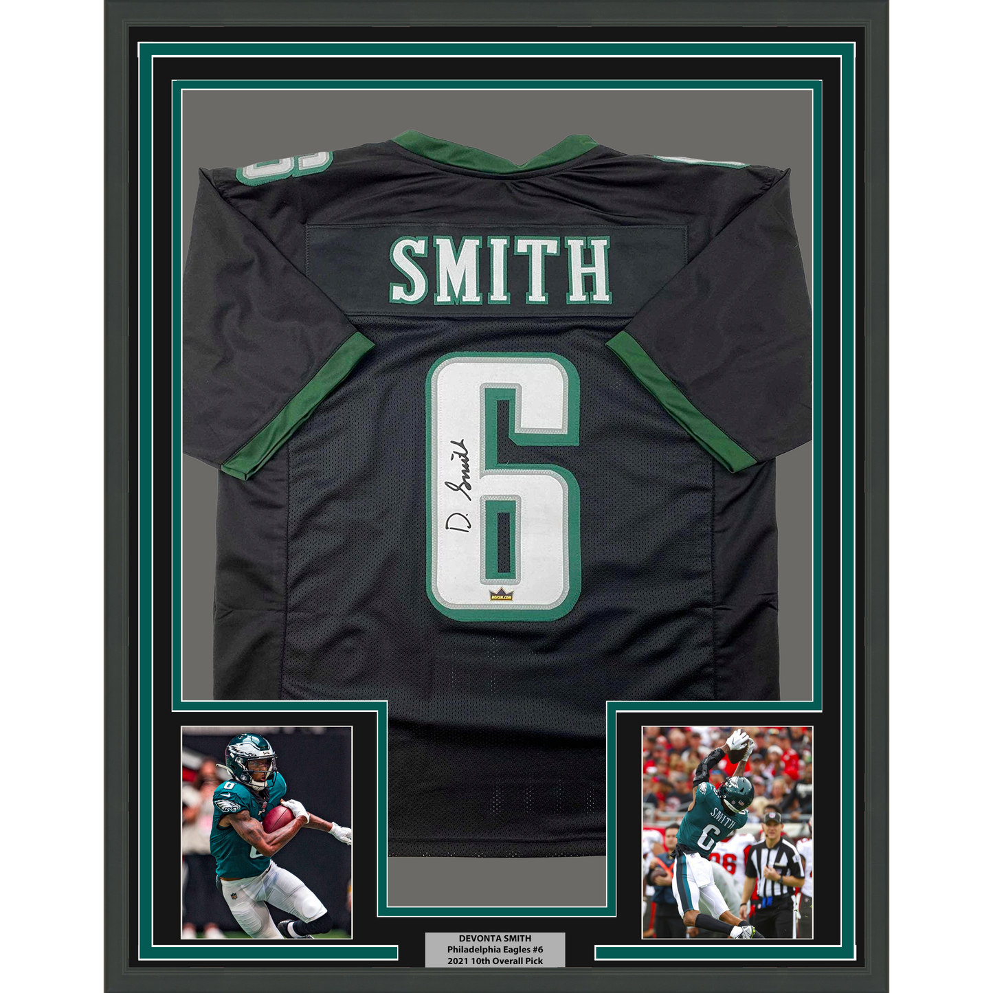Framed Facsimile Autographed DeVonta Smith 35x39 Philadelphia Black Reprint Laser Auto Football Jersey