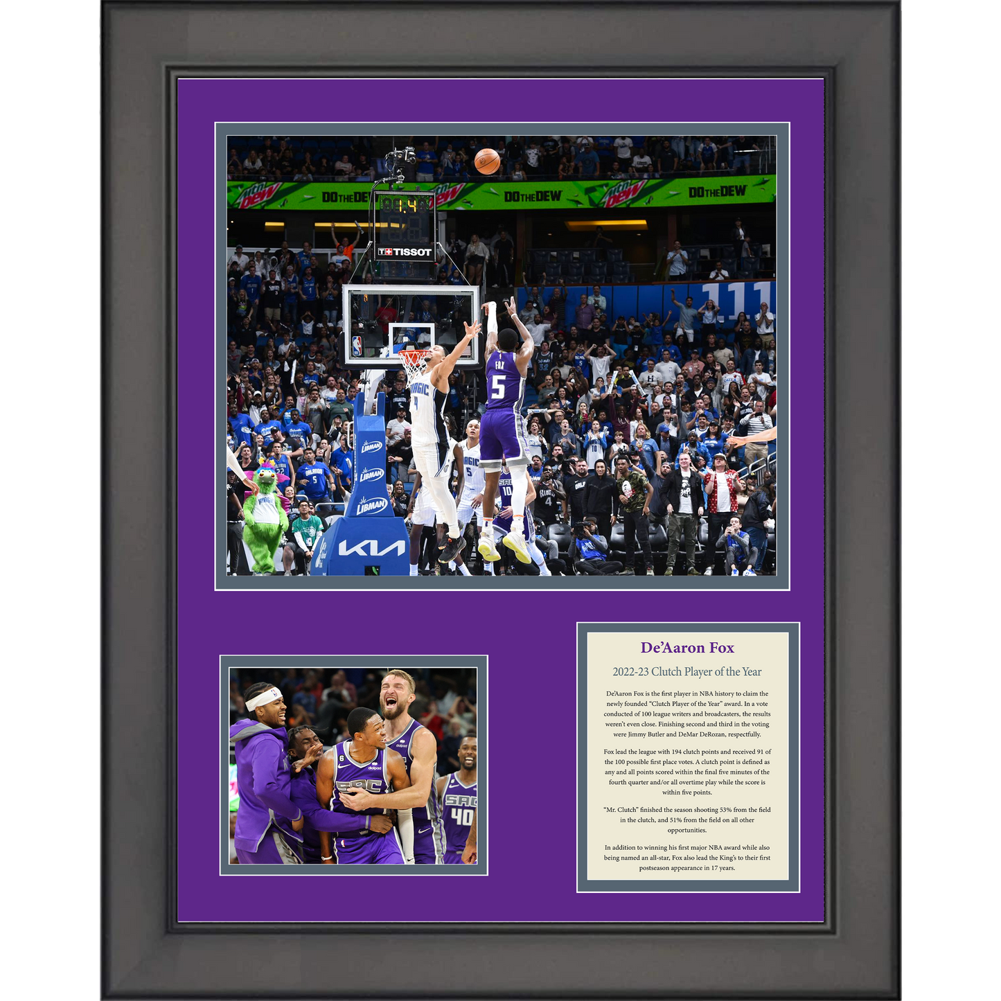 Framed De'Aaron Fox 2022-23 Clutch Player of the Year Sacramento Kings Basketball 11"x14" Three Photo Collage