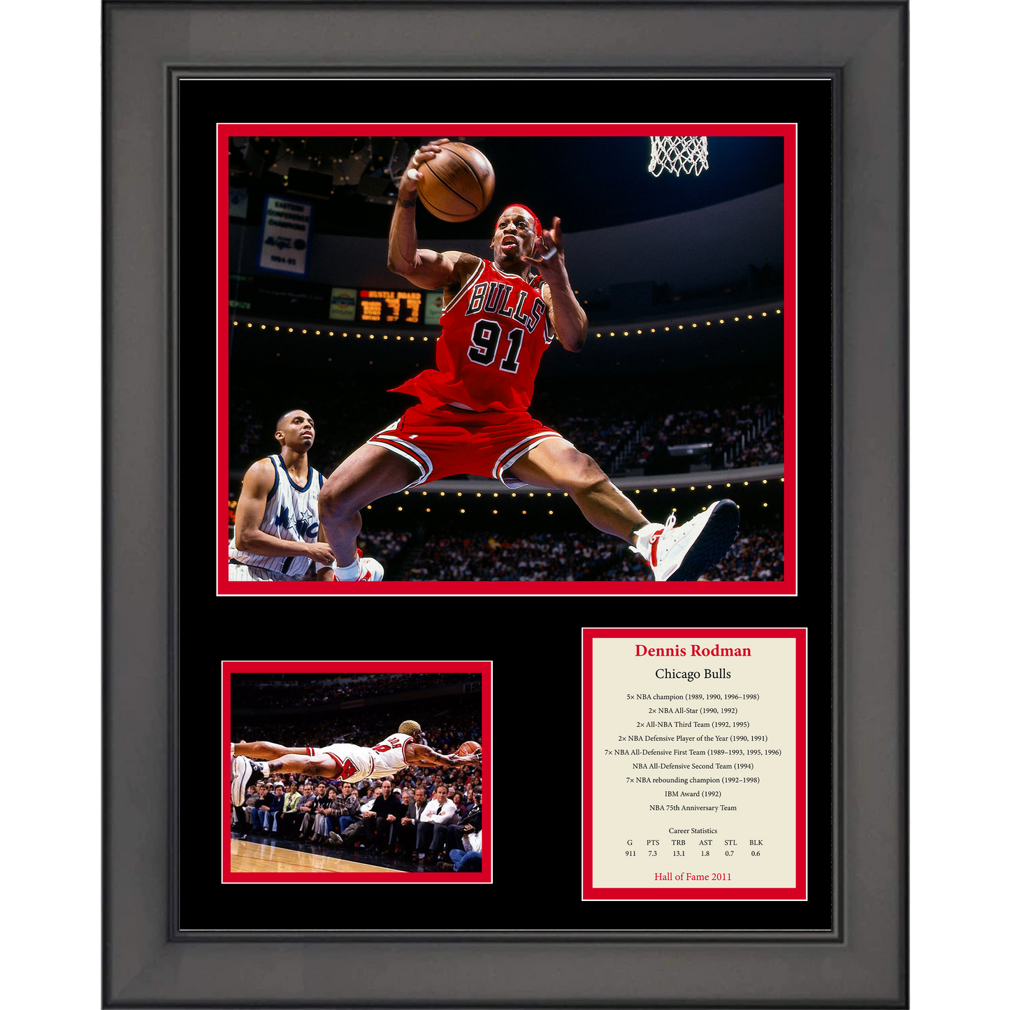 Framed Dennis Rodman Hall of Fame Basketball 11"x14" Three Photo Collage