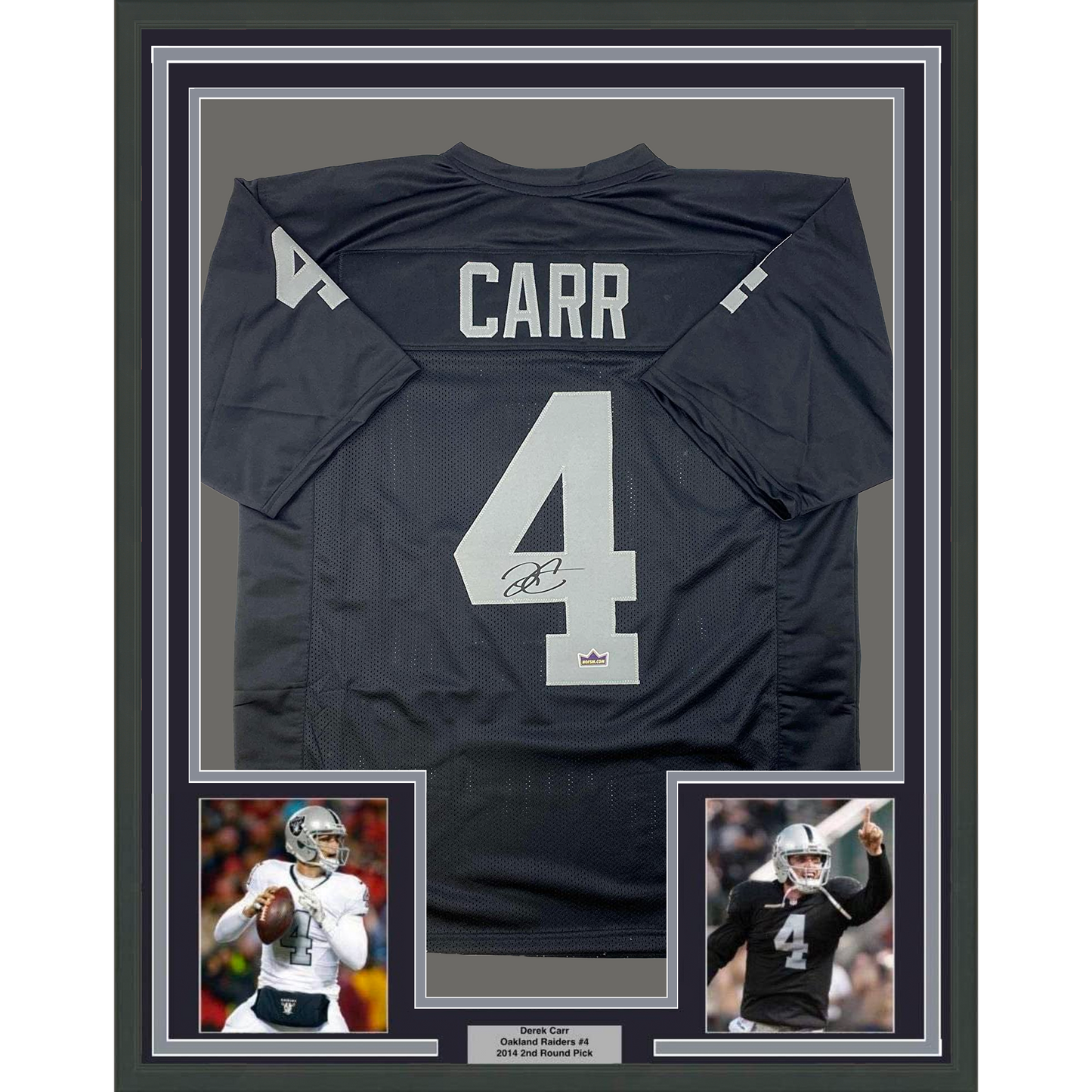 Framed Facsimile Autographed Derek Carr 35x39 Oakland Las Vegas Black Reprint Laser Auto Football Jersey Size Men's XL