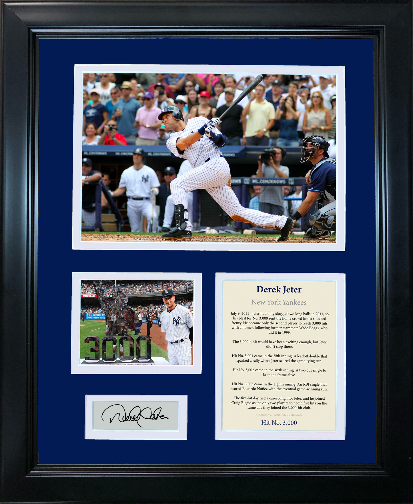 Framed Derek Jeter 3000th Hit Facsimile Laser Engraved Signature Auto New York Yankees Baseball 11"x14" Photo Sig Collage