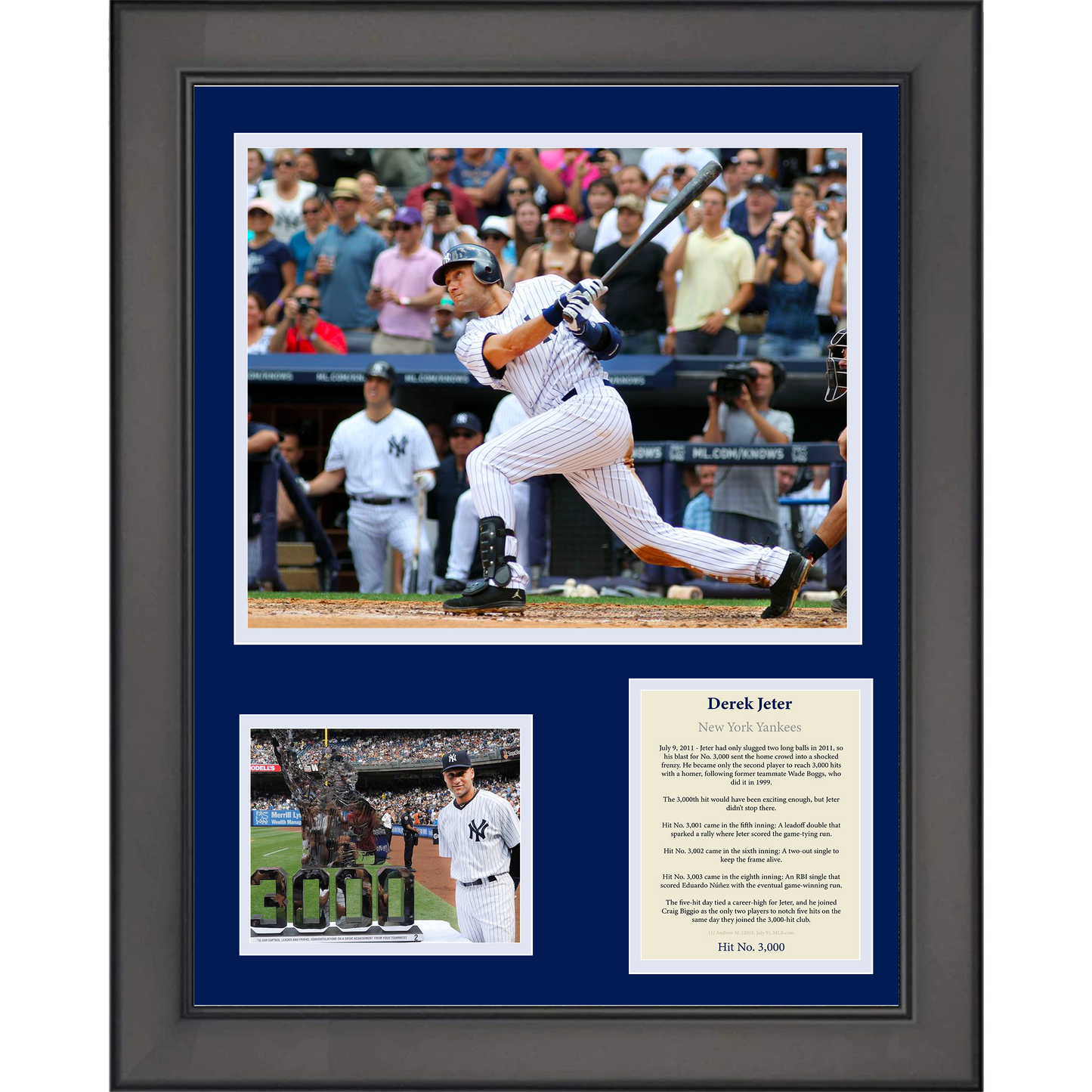 Framed Derek Jeter 3000th Hit New York Yankees Baseball 11"x14" Three Photo Collage