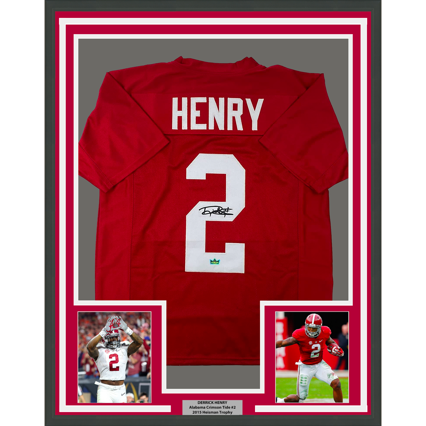 Framed Facsimile Autographed Derrick Henry 35x39 Alabama Red Reprint Laser Auto College Football Jersey