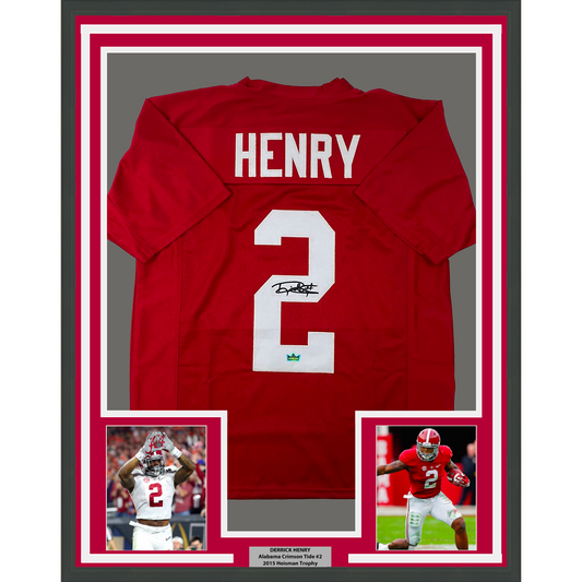 Framed Facsimile Autographed Derrick Henry 35x39 Alabama Red Reprint Laser Auto College Football Jersey