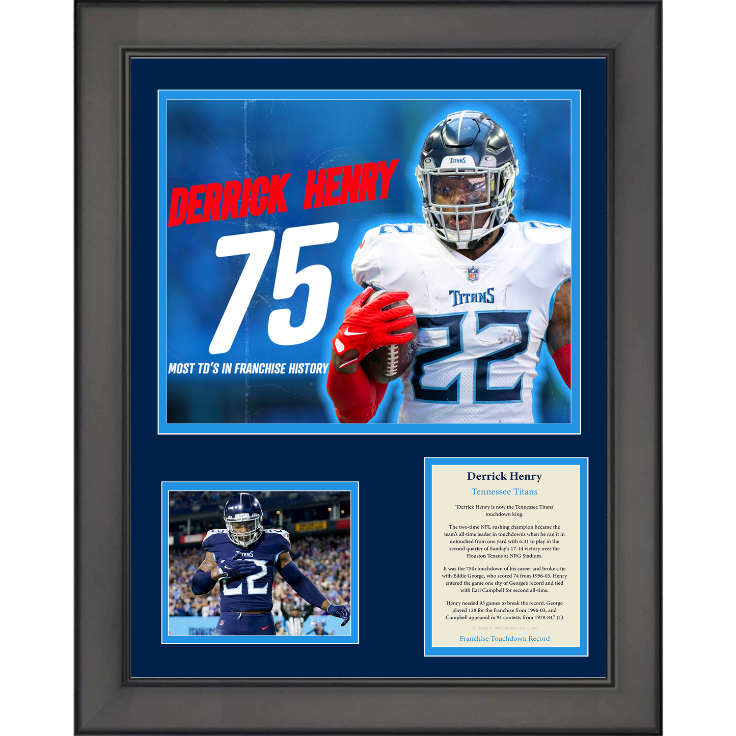Framed Derrick Henry Tennessee Titans Touchdown Record Football 11"x14" Three Photo Collage
