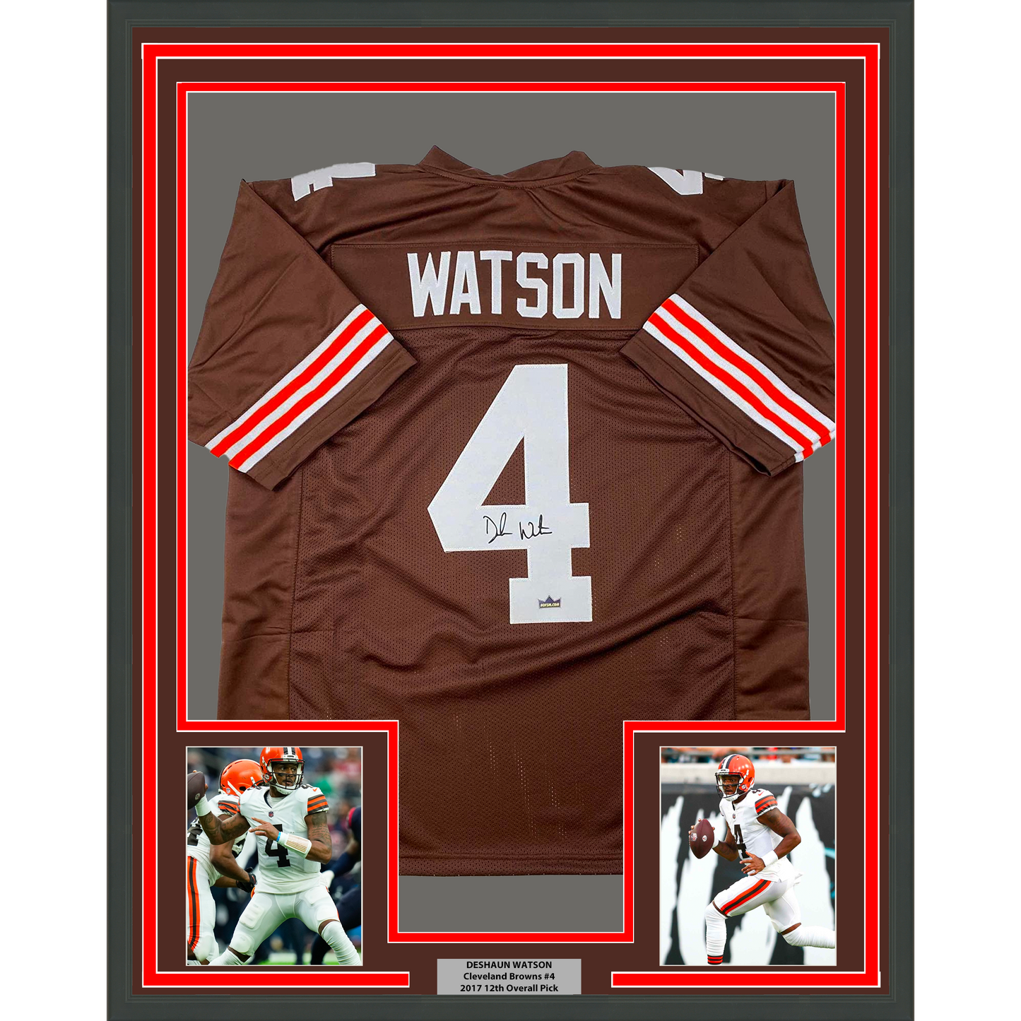 Framed Facsimile Autographed Deshaun Watson 35x39 Cleveland Brown Reprint Laser Auto Football Jersey