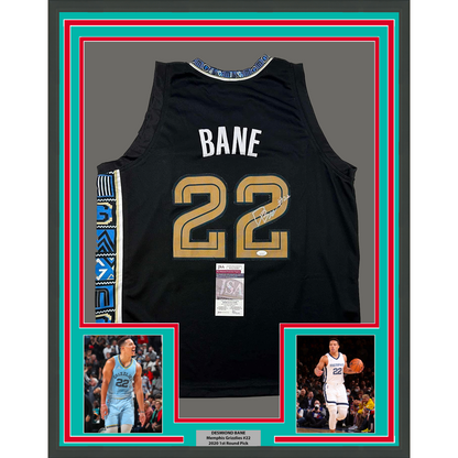 Framed Autographed/Signed Desmond Bane 35x39 Memphis Black Basketball Jersey JSA COA