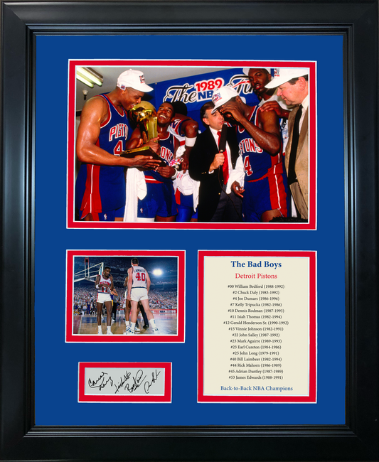 Framed Detroit Pistons  Bad Boys  Facsimile Laser Engraved Signature Auto Basketball 11"x14" Photo Sig Collage