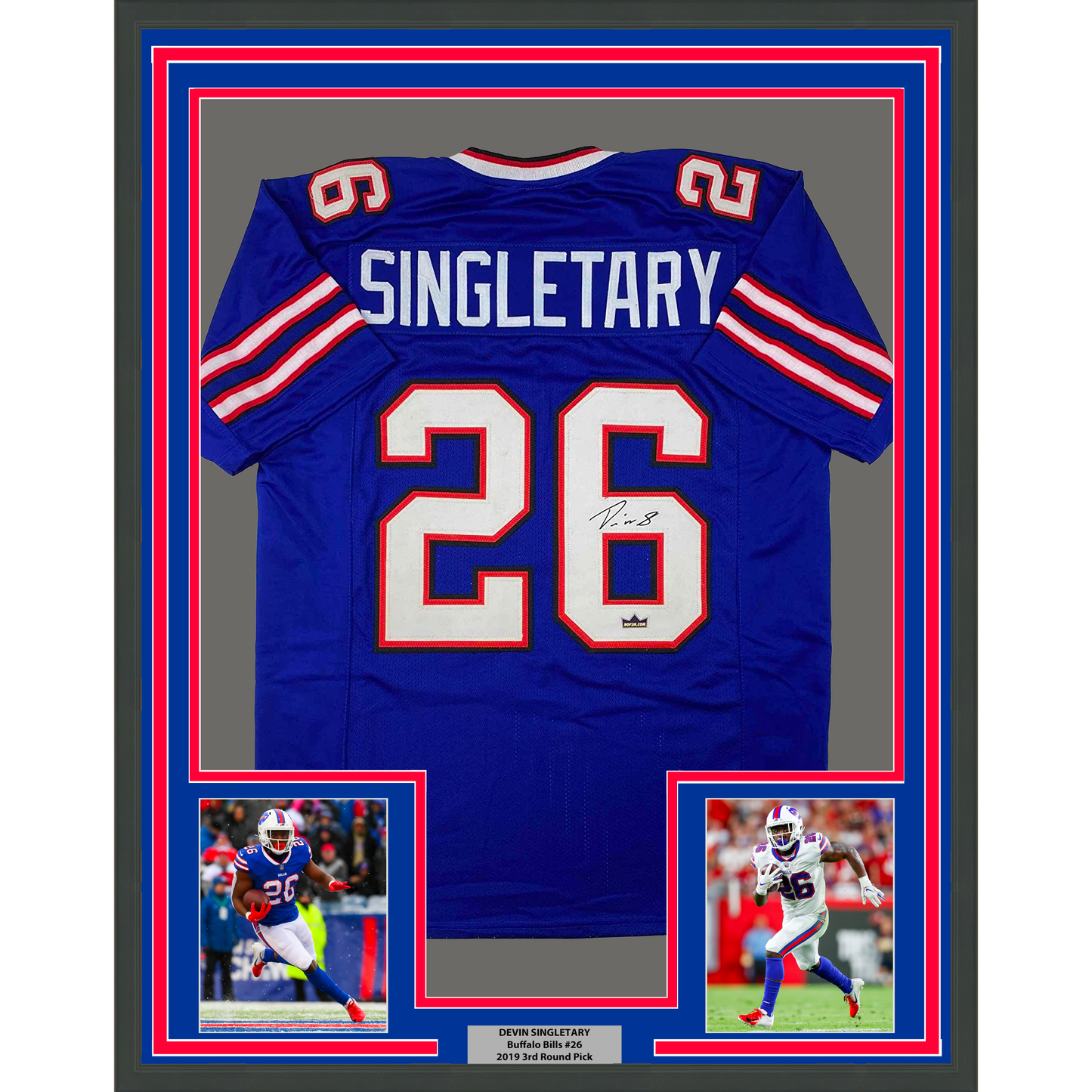 Framed Facsimile Autographed Devin Singletary 35x39 Buffalo Blue Reprint Laser Auto Football Jersey Size Men's XL