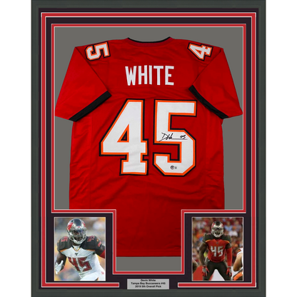 Framed Autographed/Signed Devin White 35x39 Tampa Bay Red Football Jersey Beckett BAS COA