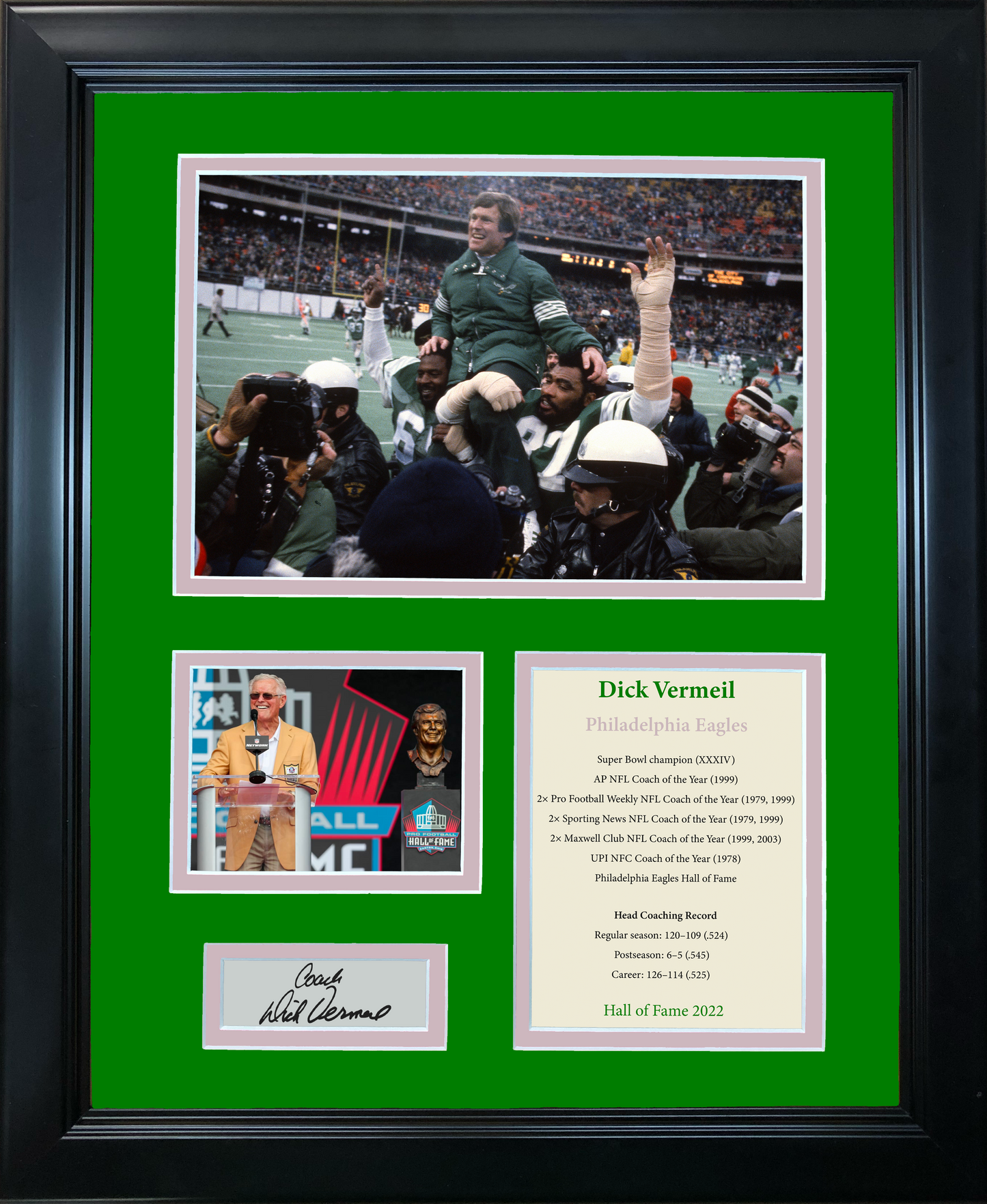 Framed Coach Dick Vermeil Hall of Fame Facsimile Laser Engraved Signature Auto Philadelphia Eagles 11"x14" Football Photo Sig Collage