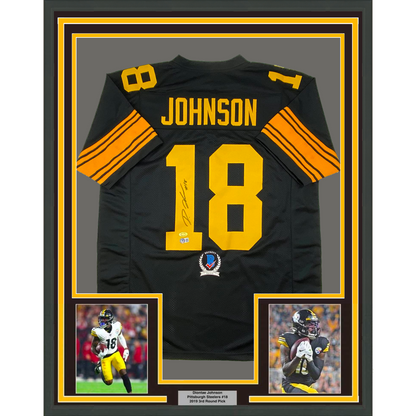 Framed Autographed/Signed Diontae Johnson 35x39 Pittsburgh Color Rush Football Jersey Beckett BAS COA