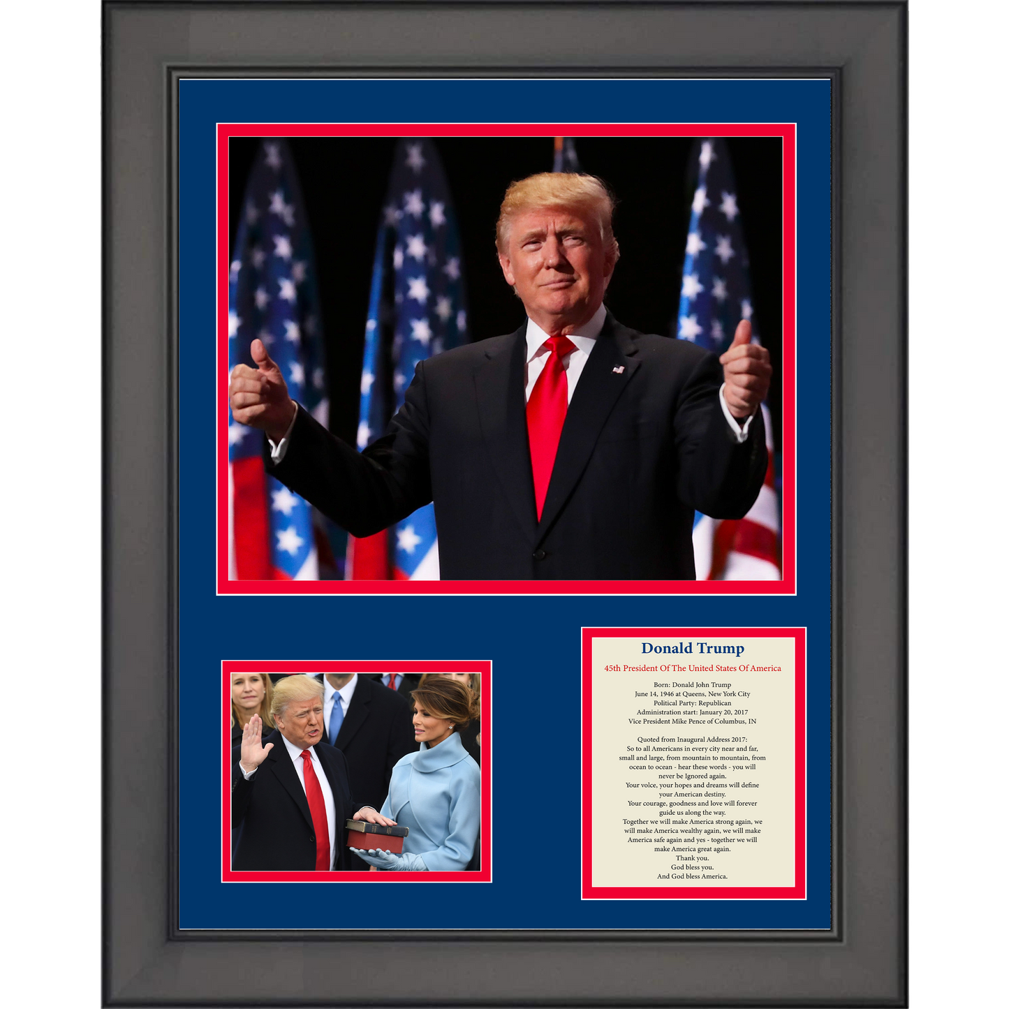 Framed Donald Trump 45th President POTUS 11"x14" USA Three Photo Collage