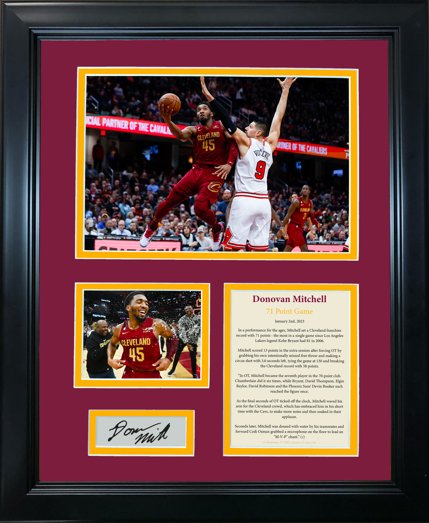 Framed Donovan Mitchell 71 Point Game Facsimile Laser Engraved Signature Auto Basketball Cleveland Cavaliers 11"x14" Photo Sig Collage