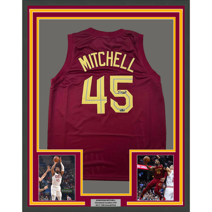 Framed Facsimile Autographed Donovan Mitchell 35x39 Cleveland Red Reprint Laser Auto Basketball Jersey