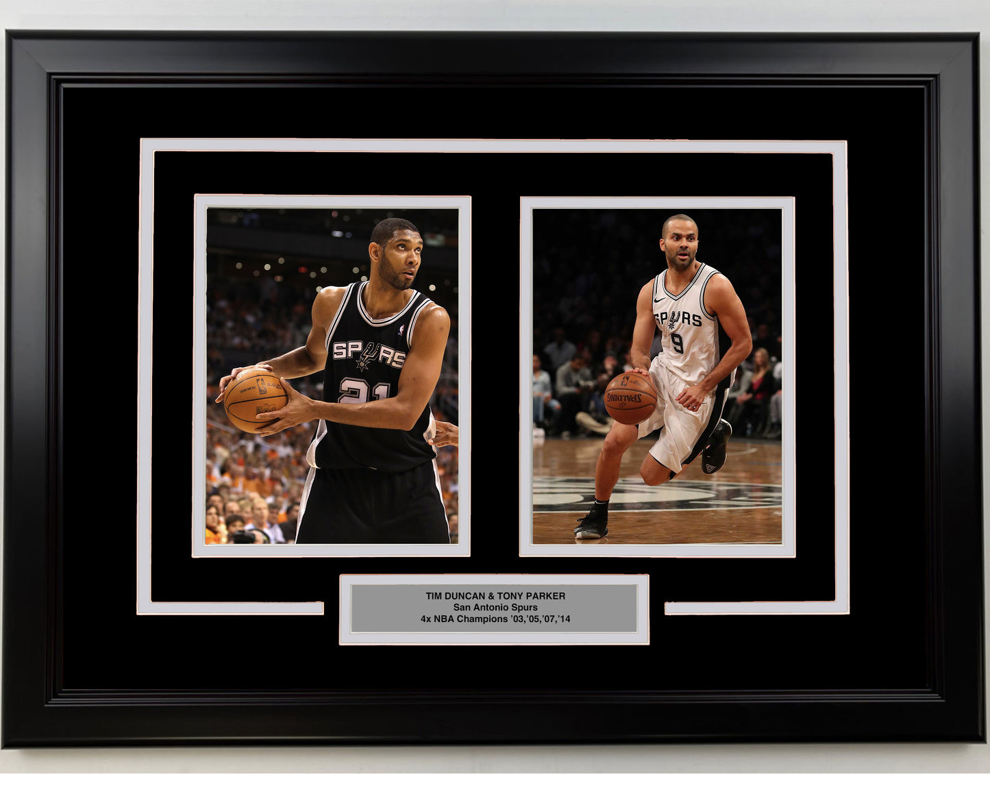 Framed Tim Duncan and Tony Parker San Antonio Spurs 17x23 Dual Basketball Photo
