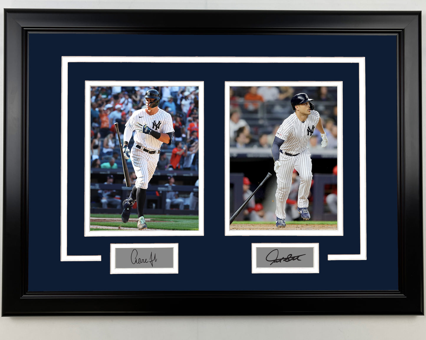 Framed Aaron Judge and Giancarlo Stanton Facsimile Laser Engraved Signatures New York Yankees 17x23 Dual Baseball Photo