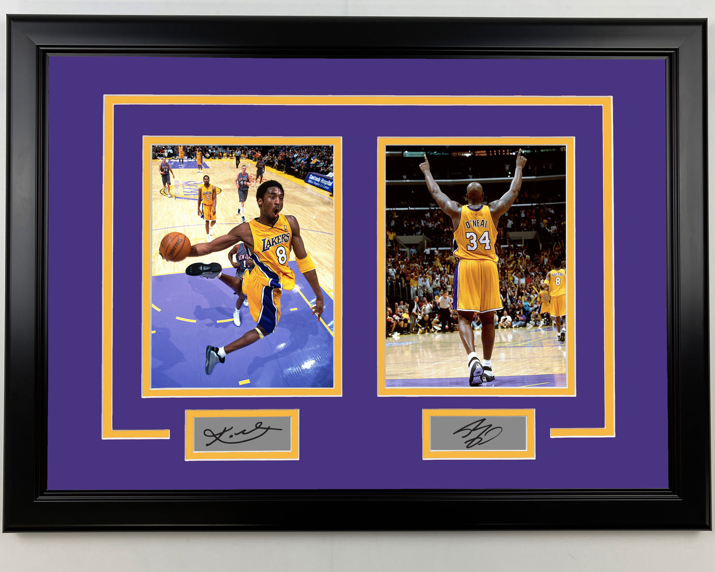 Framed Kobe Bryant and Shaquille O'Neal Facsimile Laser Engraved Signatures Los Angeles Lakers 17x23 Dual Basketball Photo