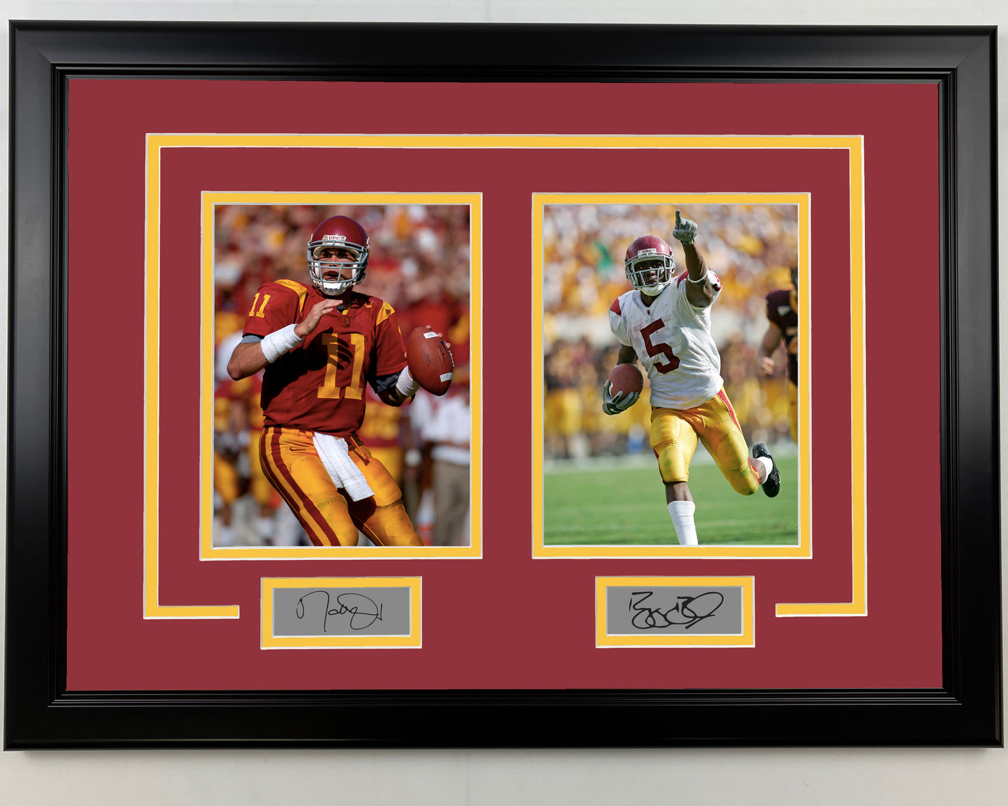Framed Matt Leinart and Reggie Bush Facsimile Laser Engraved Signatures USC Trojans 17x23 Dual Football Photo