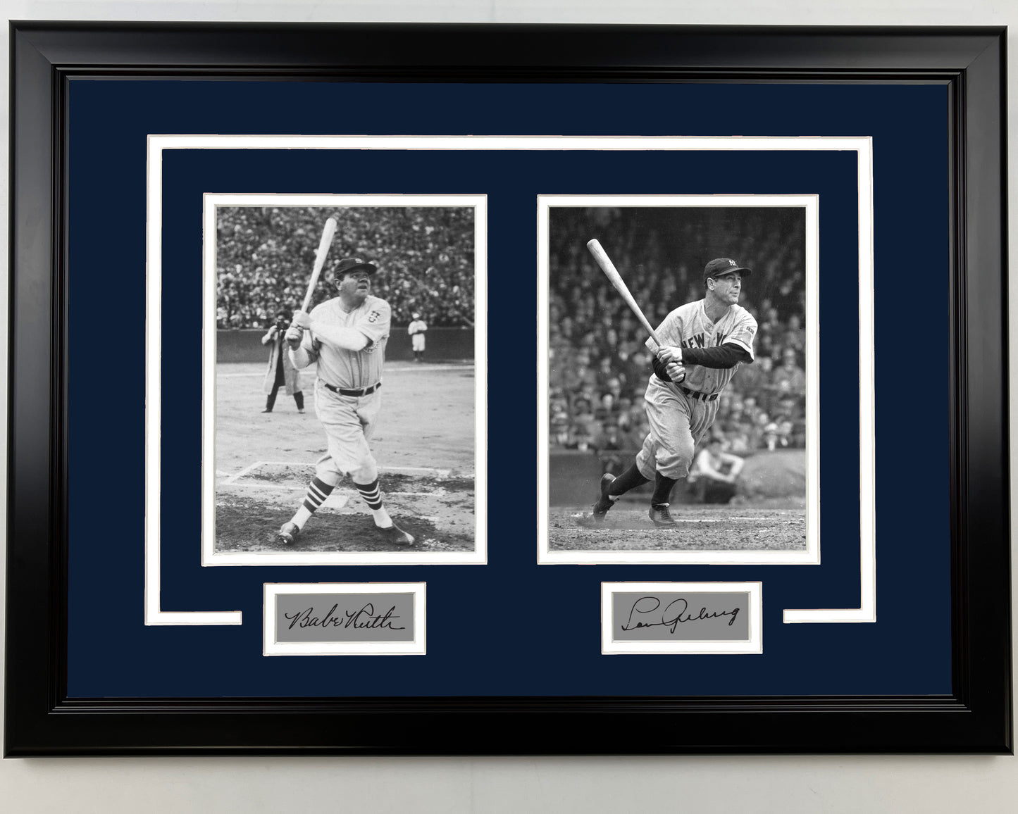 Framed Babe Ruth and Lou Gehrig Facsimile Laser Engraved Signatures New York Yankees 17x23 Dual Baseball Photo