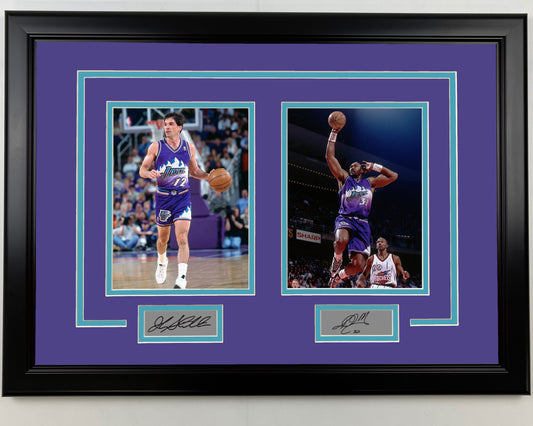Framed John Stockton and Karl Malone Facsimile Laser Engraved Signatures Utah Jazz 17x23 Dual Basketball Photo