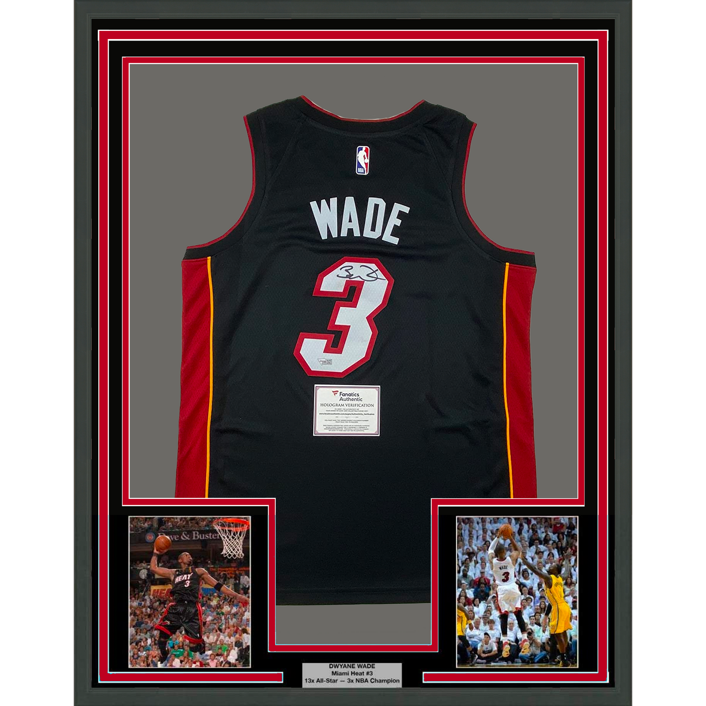 Framed Autographed/Signed Dwyane Wade 35x39 Miami Heat Black Authentic Basketball Jersey Fanatics COA