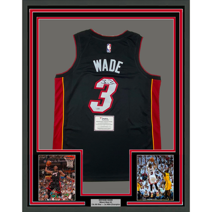 Framed Autographed/Signed Dwyane Wade 35x39 Miami Heat Black Authentic Basketball Jersey Fanatics COA
