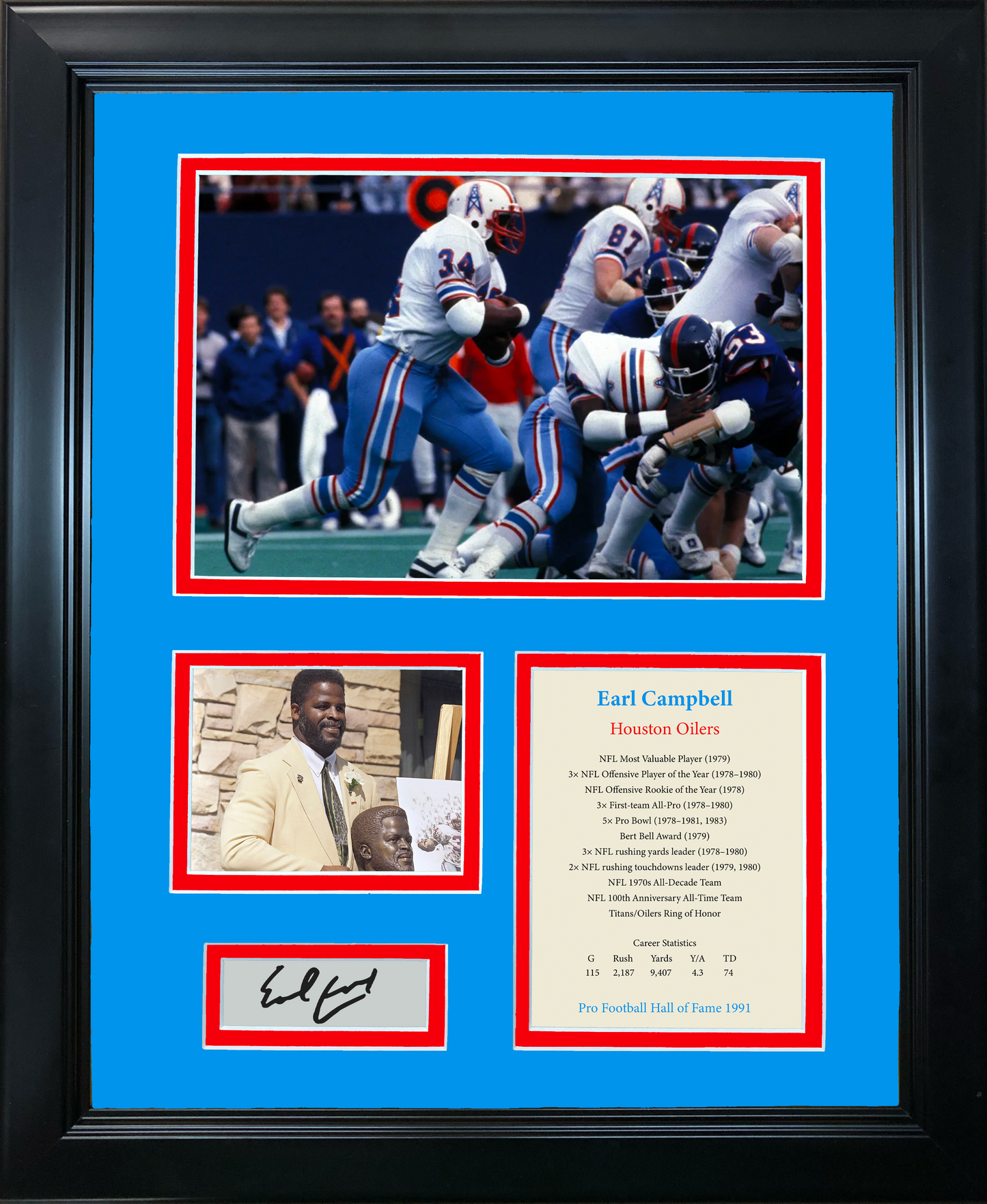 Framed Earl Campbell Hall of Fame Facsimile Laser Engraved Signature Auto Houston Oilers 11"x14" Photo Sig Collage