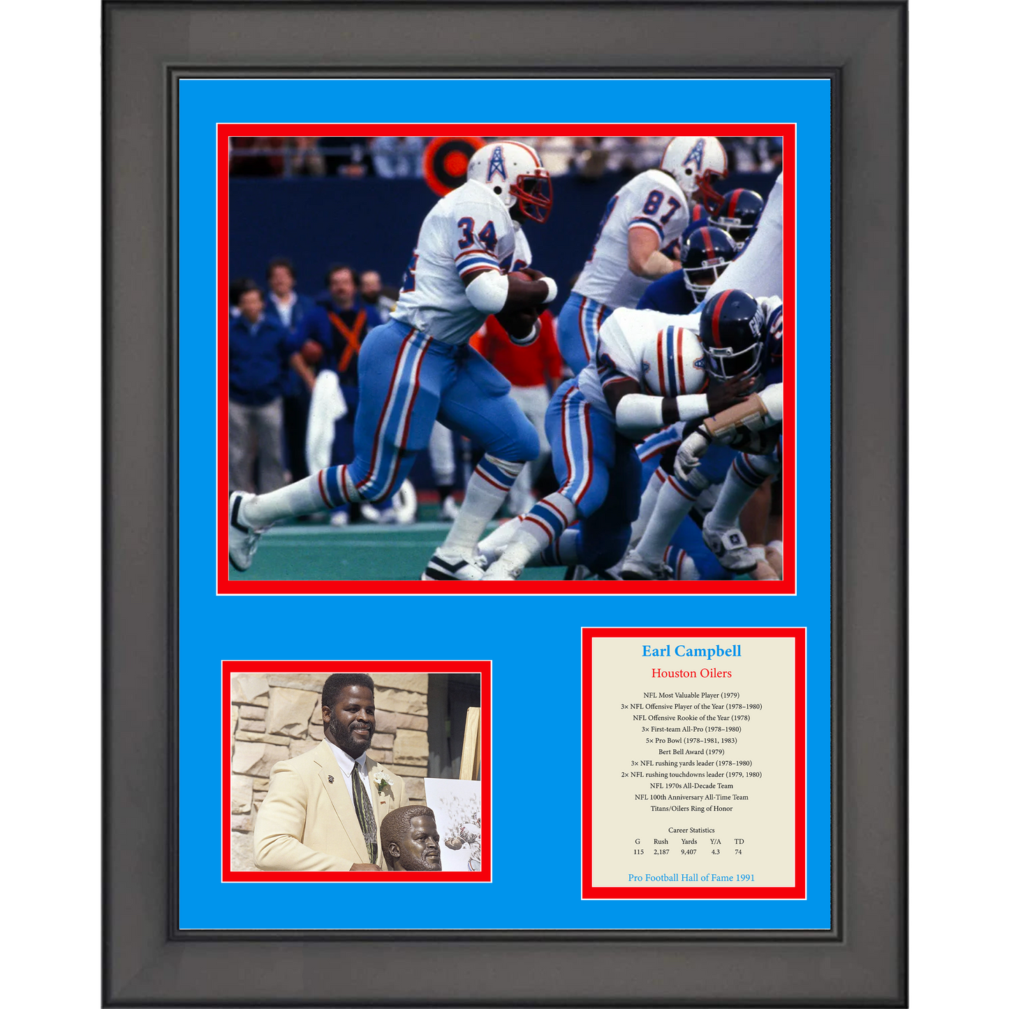 Framed Earl Campbell Hall of Fame Houston Oilers Football 11"x14" Three Photo Collage