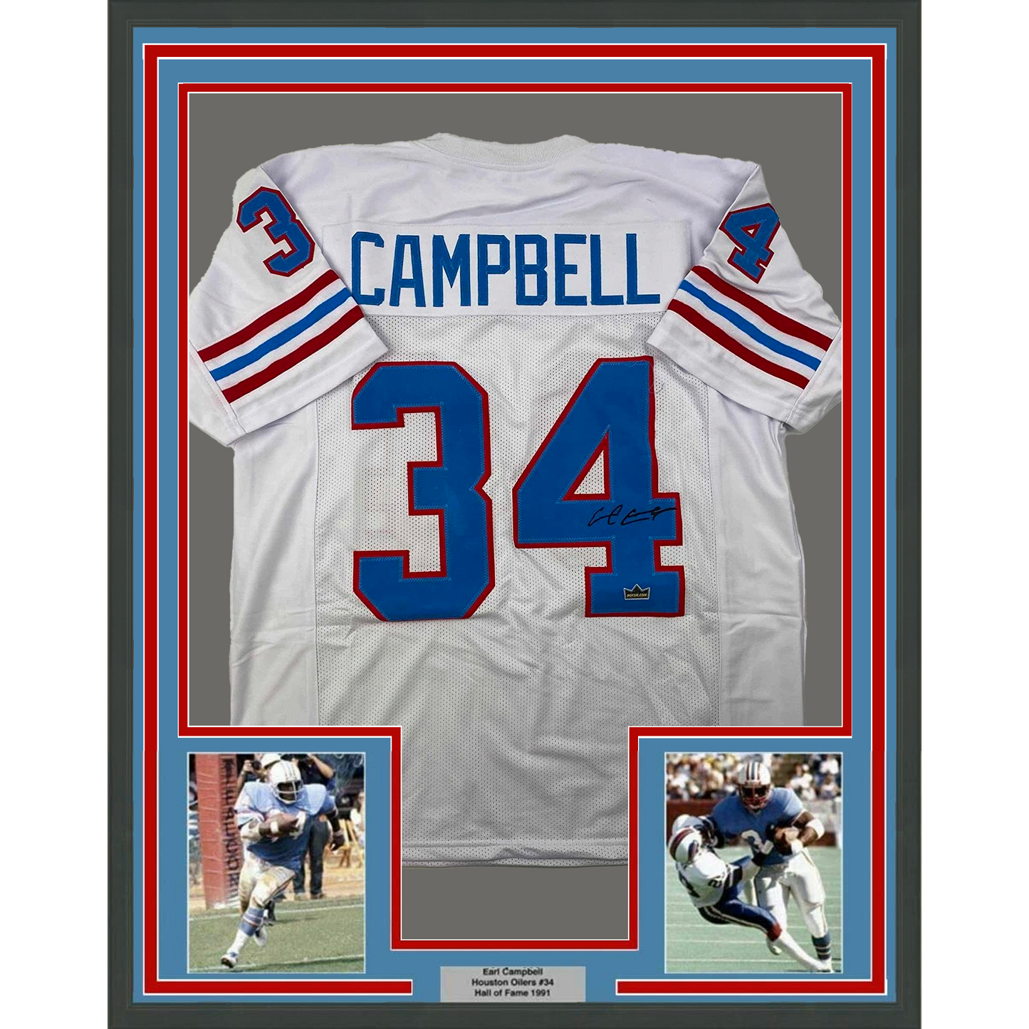 Framed Facsimile Autographed Earl Campbell 35x39 Houston White Reprint Laser Auto Football Jersey
