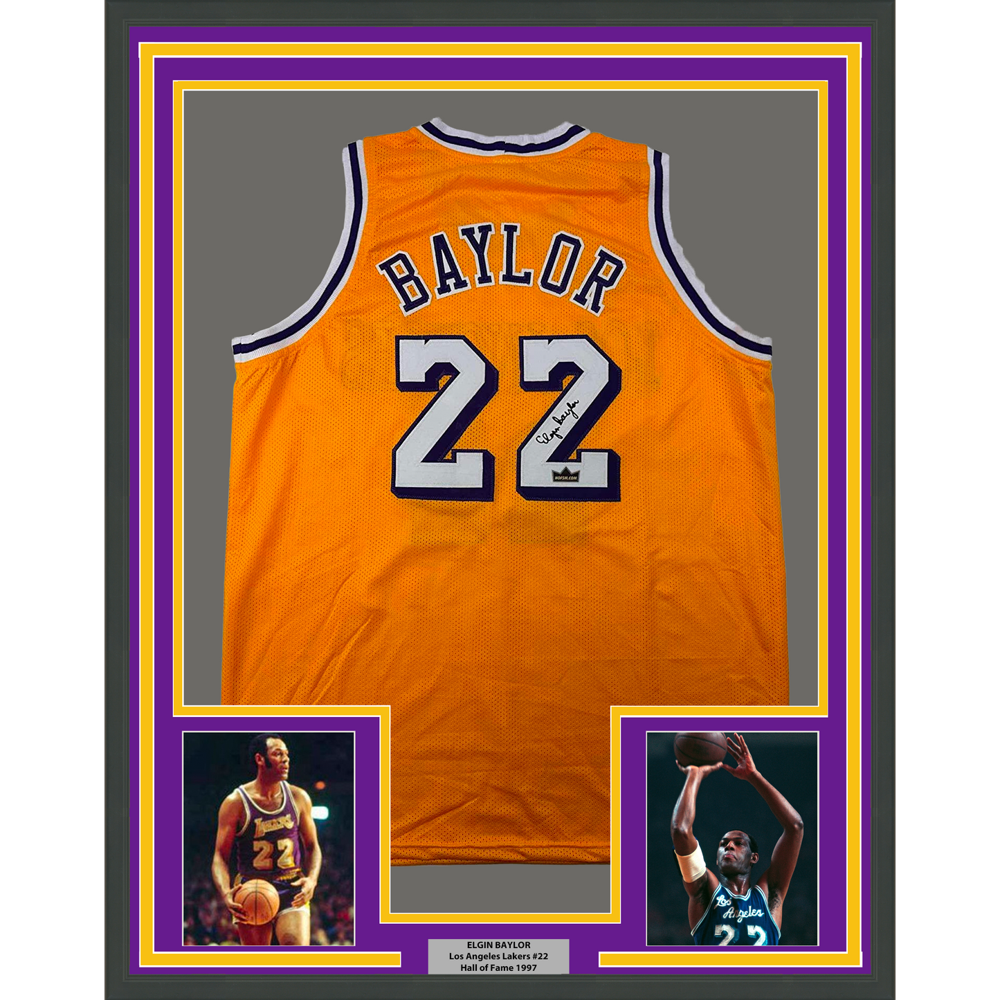 Framed Facsimile Autographed Elgin Baylor 35x39 Los Angeles LA Yellow Reprint Laser Auto Basketball Jersey