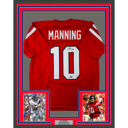 Framed Facsimile Autographed Eli Manning 35x39 Ole Miss Red Reprint Laser Auto College Football Jersey
