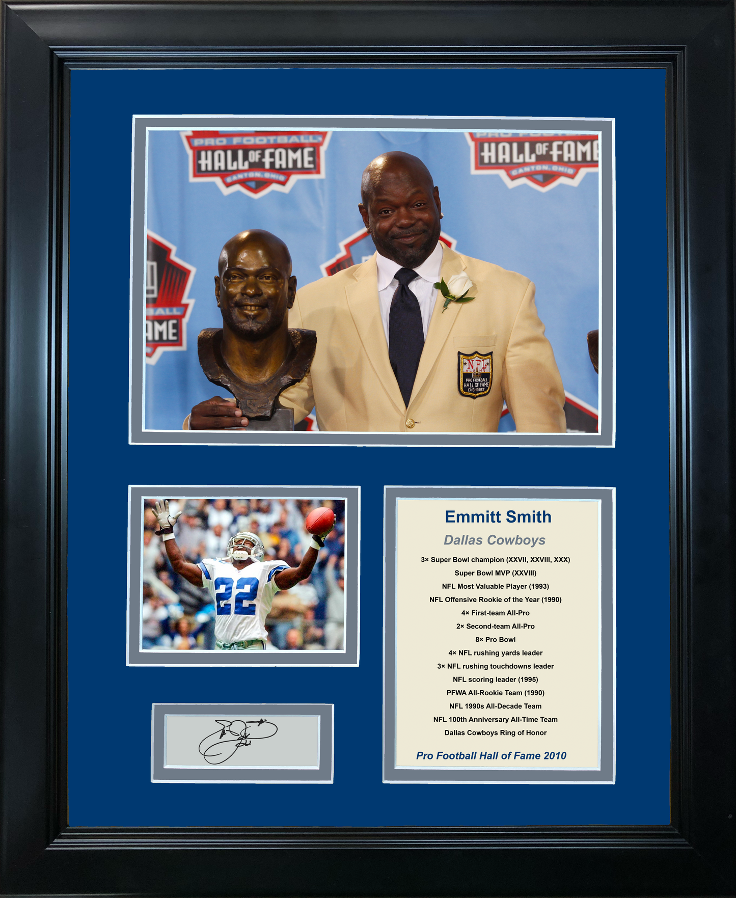 Framed Emmitt Smith Hall of Fame Facsimile Laser Engraved Signature Auto Dallas Cowboys 11"x14" Photo Sig Collage