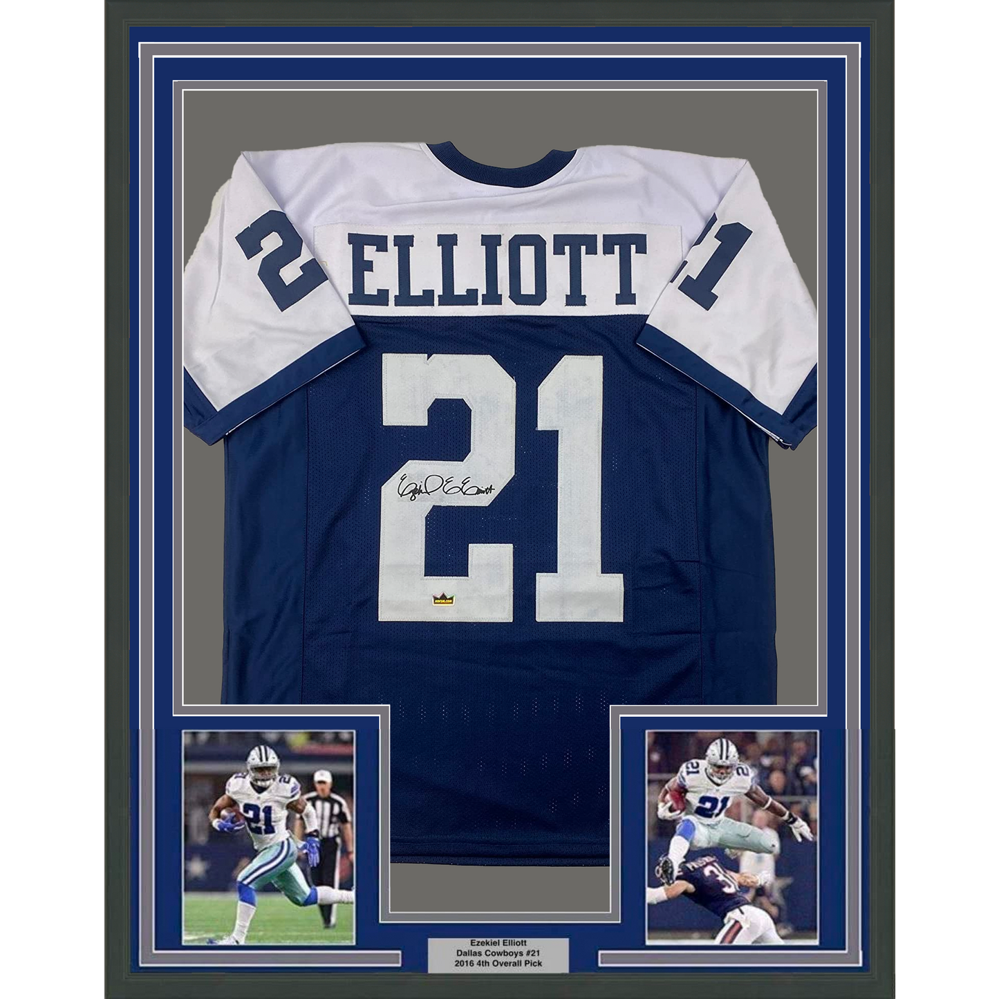 Framed Facsimile Autographed Ezekiel Elliott 35x39 Dallas Thanksgiving Day Reprint Laser Auto Football Jersey Size Men's XL