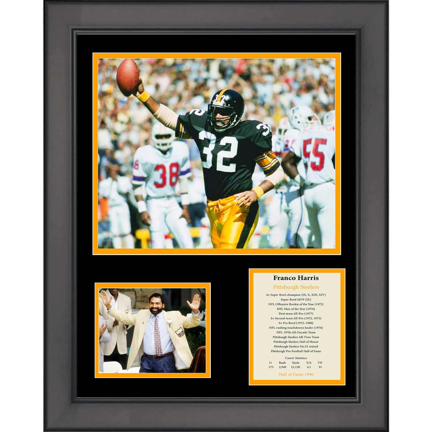 Framed Franco Harris Hall of Fame Pittsburgh Steelers 11"x14" Football Three Photo Collage