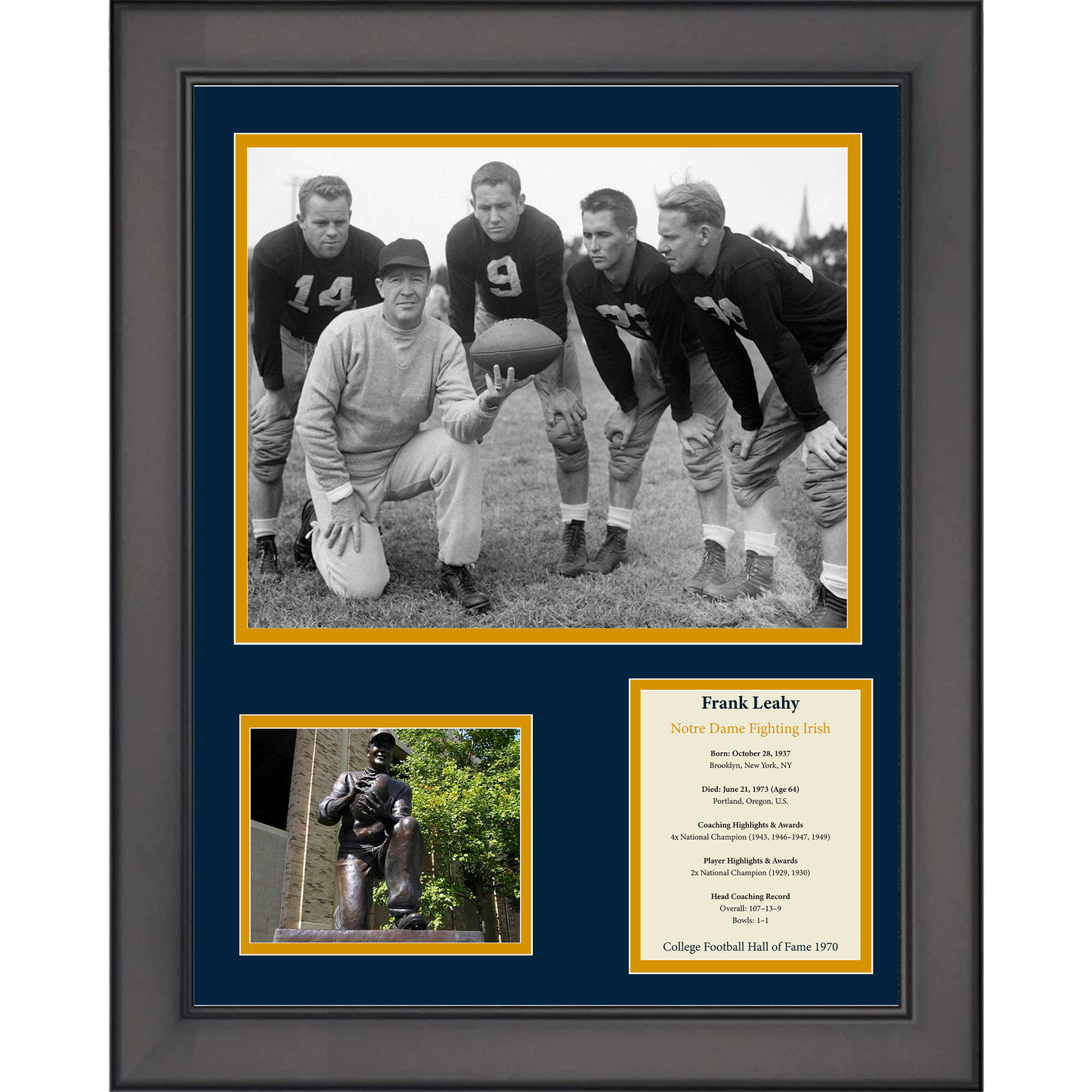 Framed Frank Leahy Hall of Fame Notre Dame Fighting Irish 11"x14" College Football Three Photo Collage