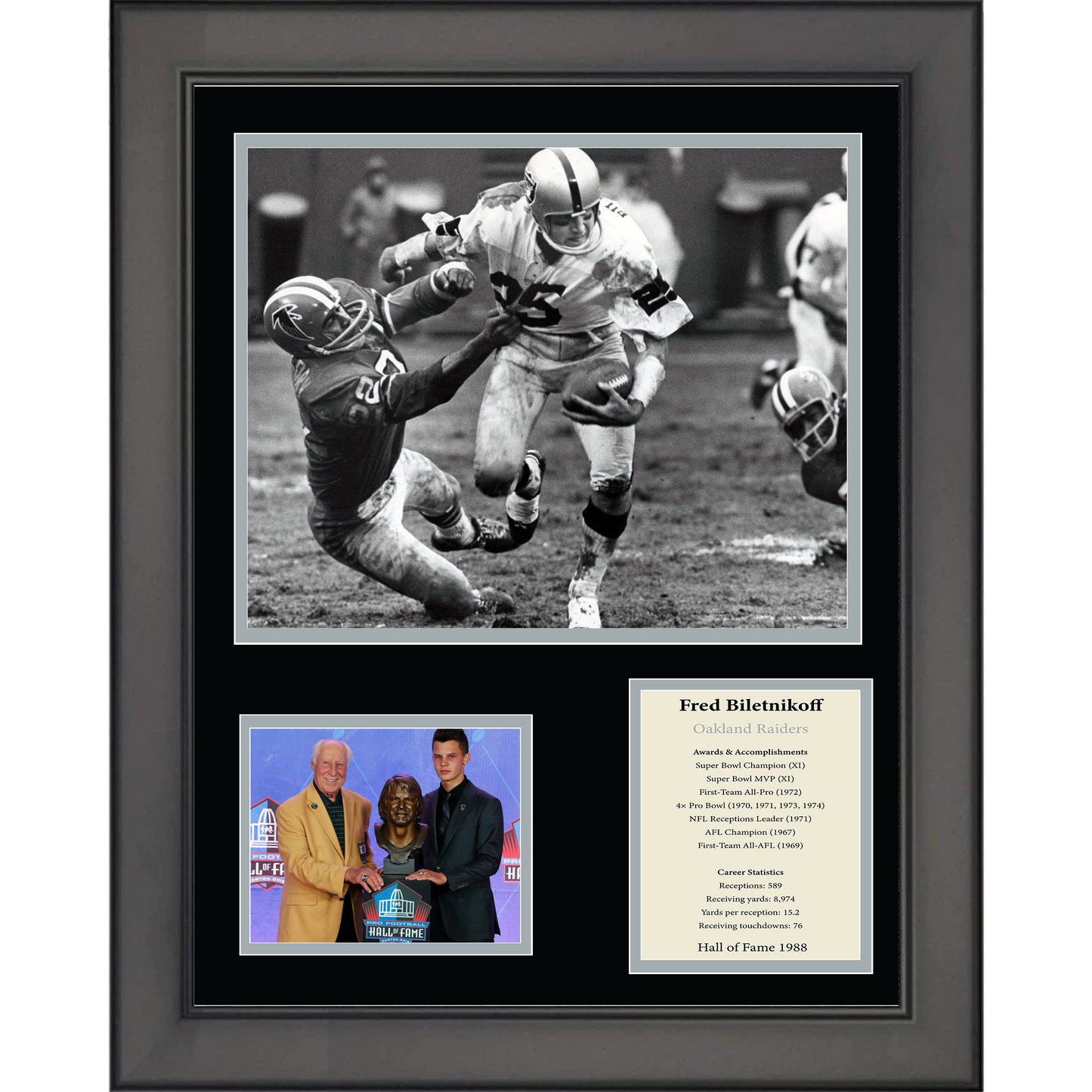 Framed Fred Biletnikoff Hall of Fame Oakland Las Vegas Raiders 11"x14" Football Three Photo Collage