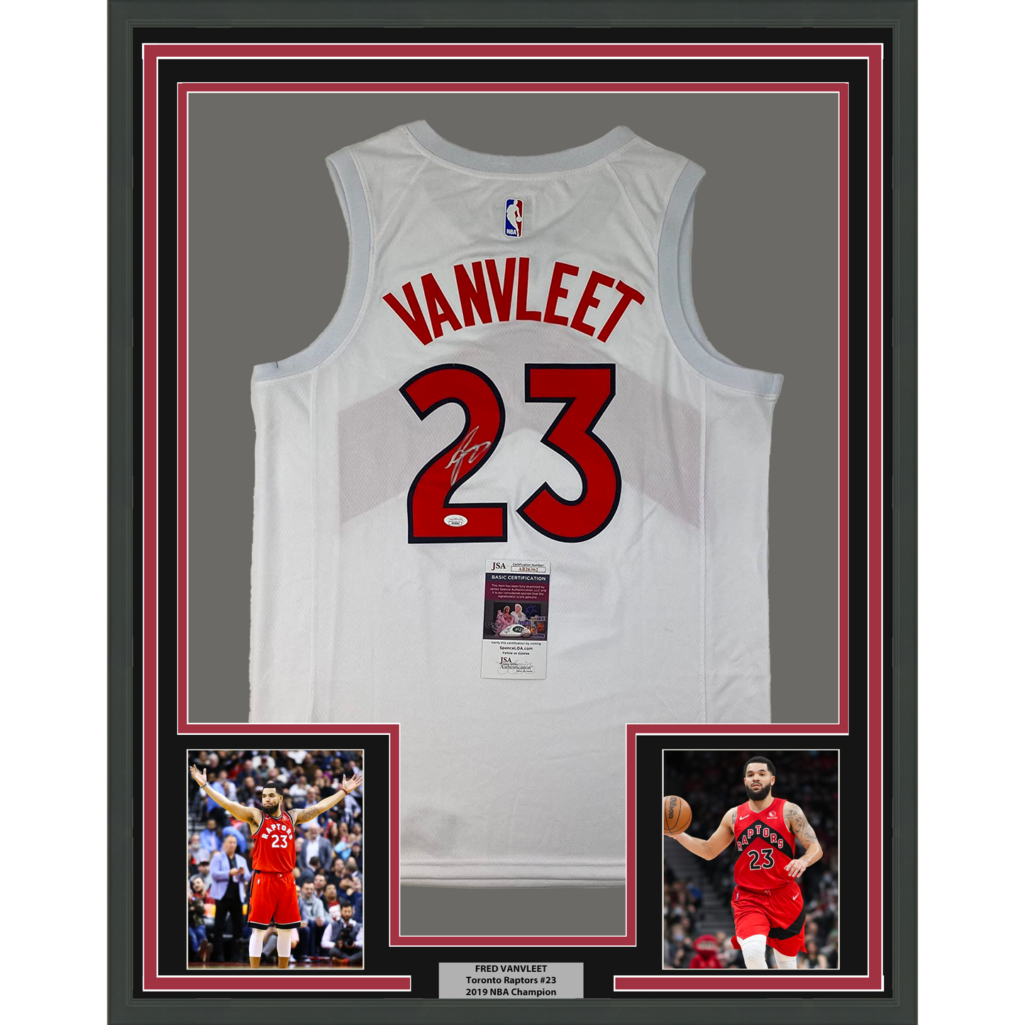 Framed Autographed/Signed Fred VanVleet 35x39 Toronto Raptors White Basketball Jersey JSA COA