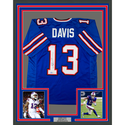 Framed Autographed/Signed Gabriel Gabe Davis 35x39 Buffalo Blue Football Jersey Beckett BAS COA