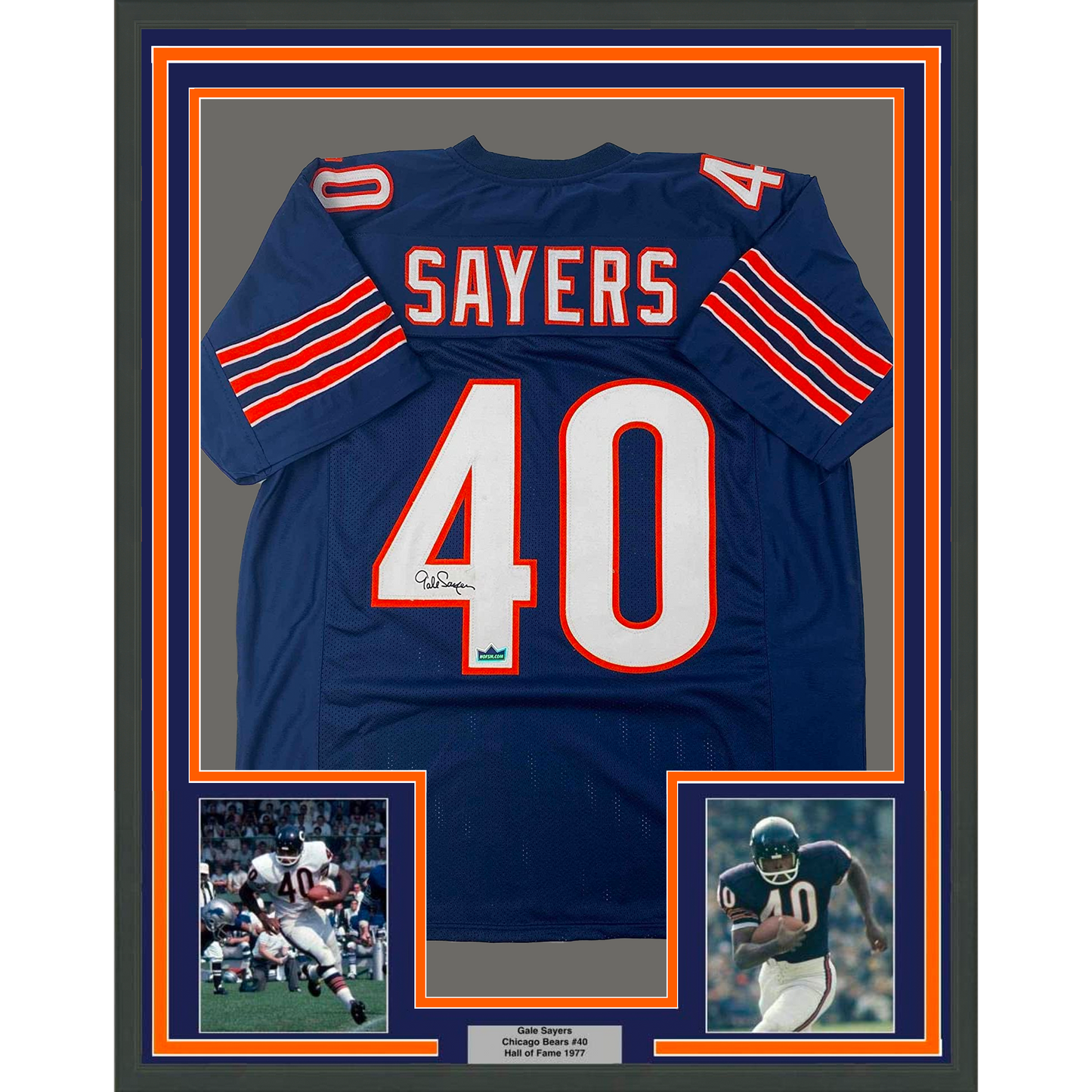 Framed Facsimile Autographed Gale Sayers 35x39 Chicago Blue Reprint Laser Auto Football Jersey