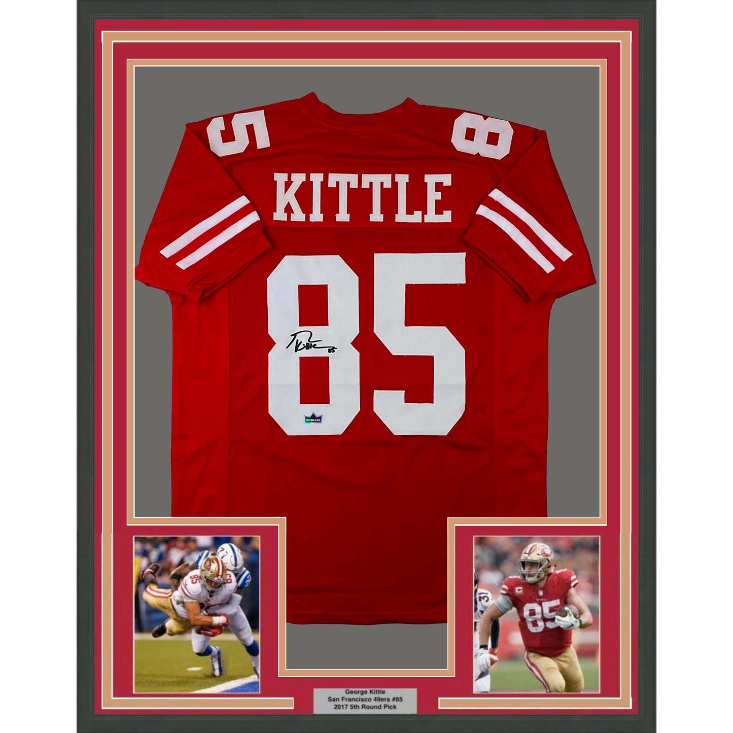 Framed Facsimile Autographed George Kittle 35x39 San Francisco Red Reprint Laser Auto Football Jersey Size Men's XL