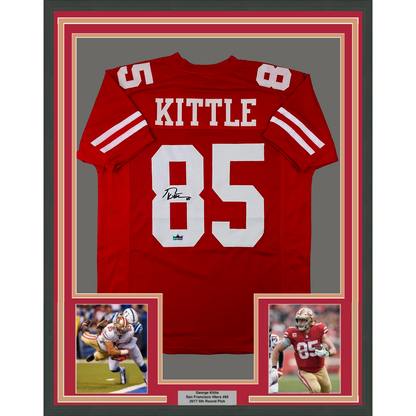 Framed Facsimile Autographed George Kittle 35x39 San Francisco Red Reprint Laser Auto Football Jersey Size Men's XL