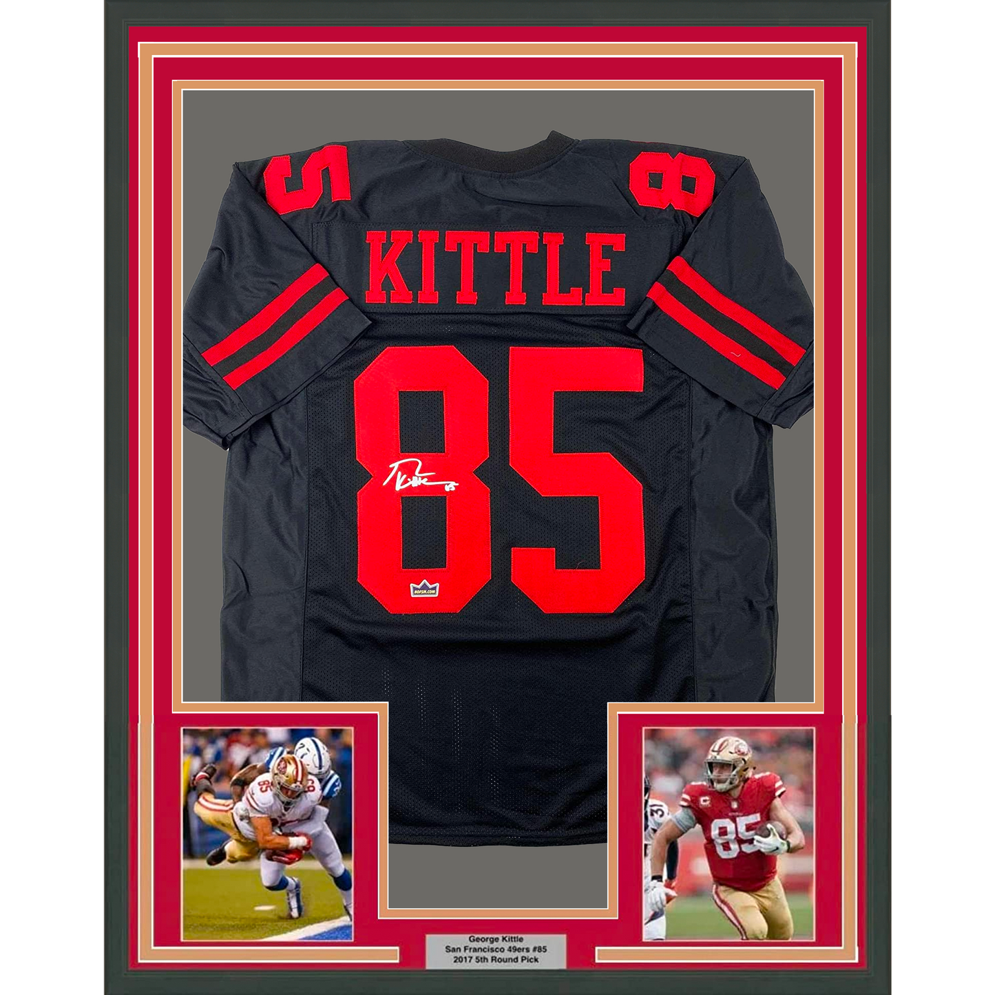Framed Facsimile Autographed George Kittle 35x39 San Francisco Black Reprint Laser Auto Football Jersey