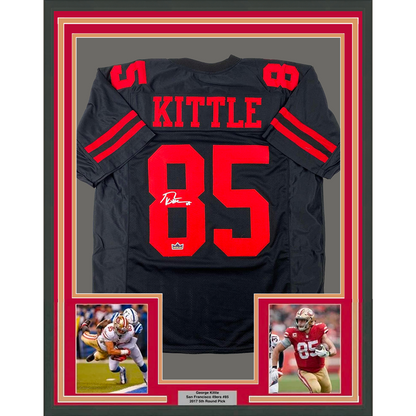 Framed Facsimile Autographed George Kittle 35x39 San Francisco Black Reprint Laser Auto Football Jersey